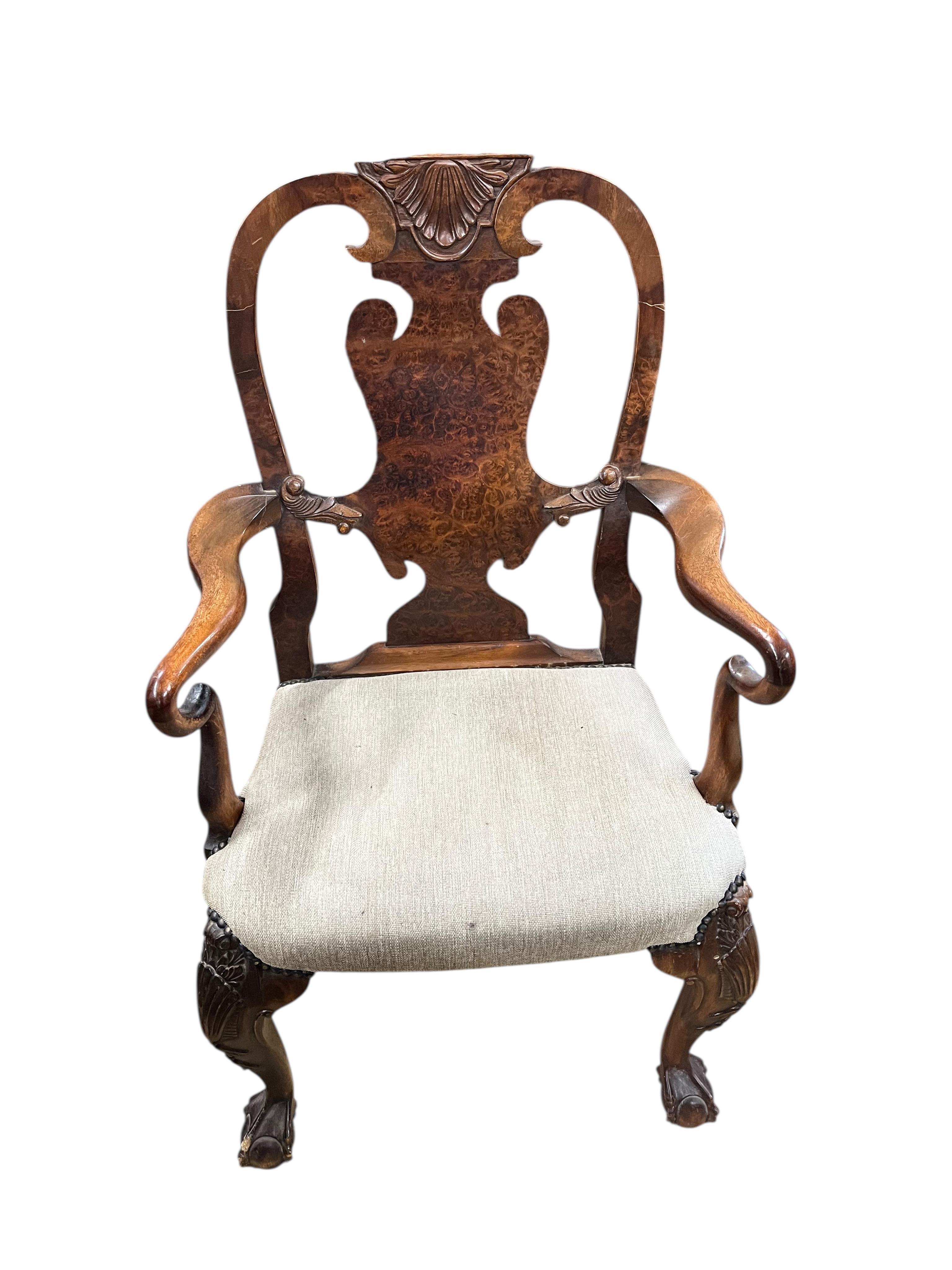 A George II style mahogany elbow chair, width 61cm, depth 45cm, height 105cm